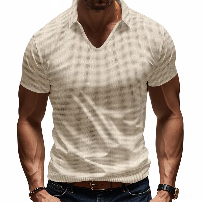 Mens Polo Shirt  Breathable Cotton  Relaxed Fit  V-Neck Minimalist Casual Style