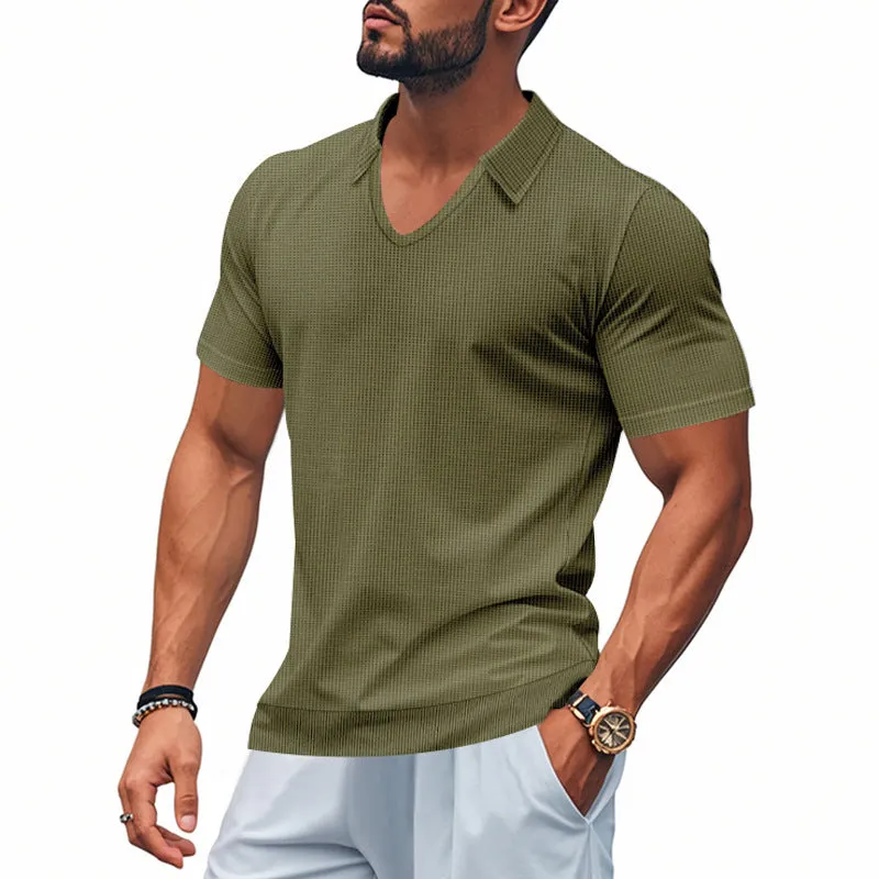 Mens Polo Shirt  Breathable Cotton  Relaxed Fit  V-Neck Minimalist Casual Style