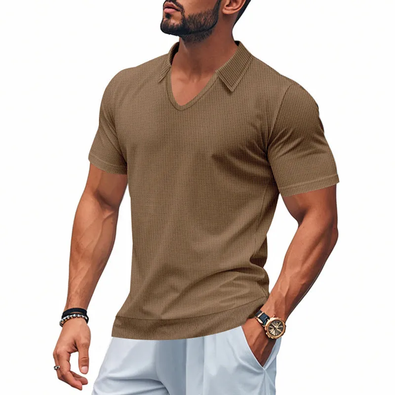 Mens Polo Shirt  Breathable Cotton  Relaxed Fit  V-Neck Minimalist Casual Style
