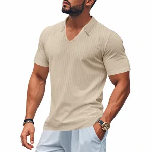 Mens Polo Shirt  Breathable Cotton  Relaxed Fit  V-Neck Minimalist Casual Style