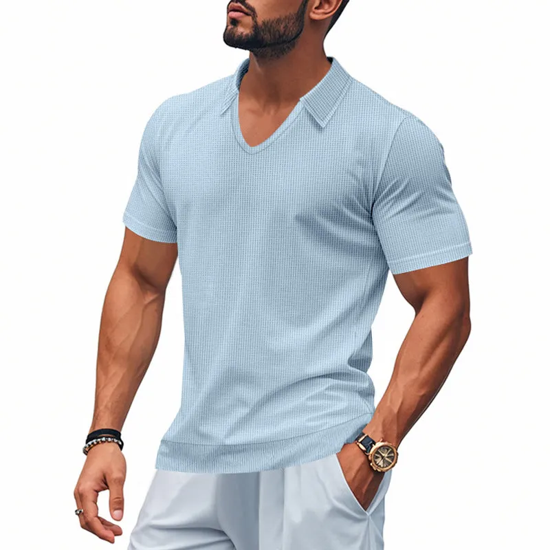 Mens Polo Shirt  Breathable Cotton  Relaxed Fit  V-Neck Minimalist Casual Style