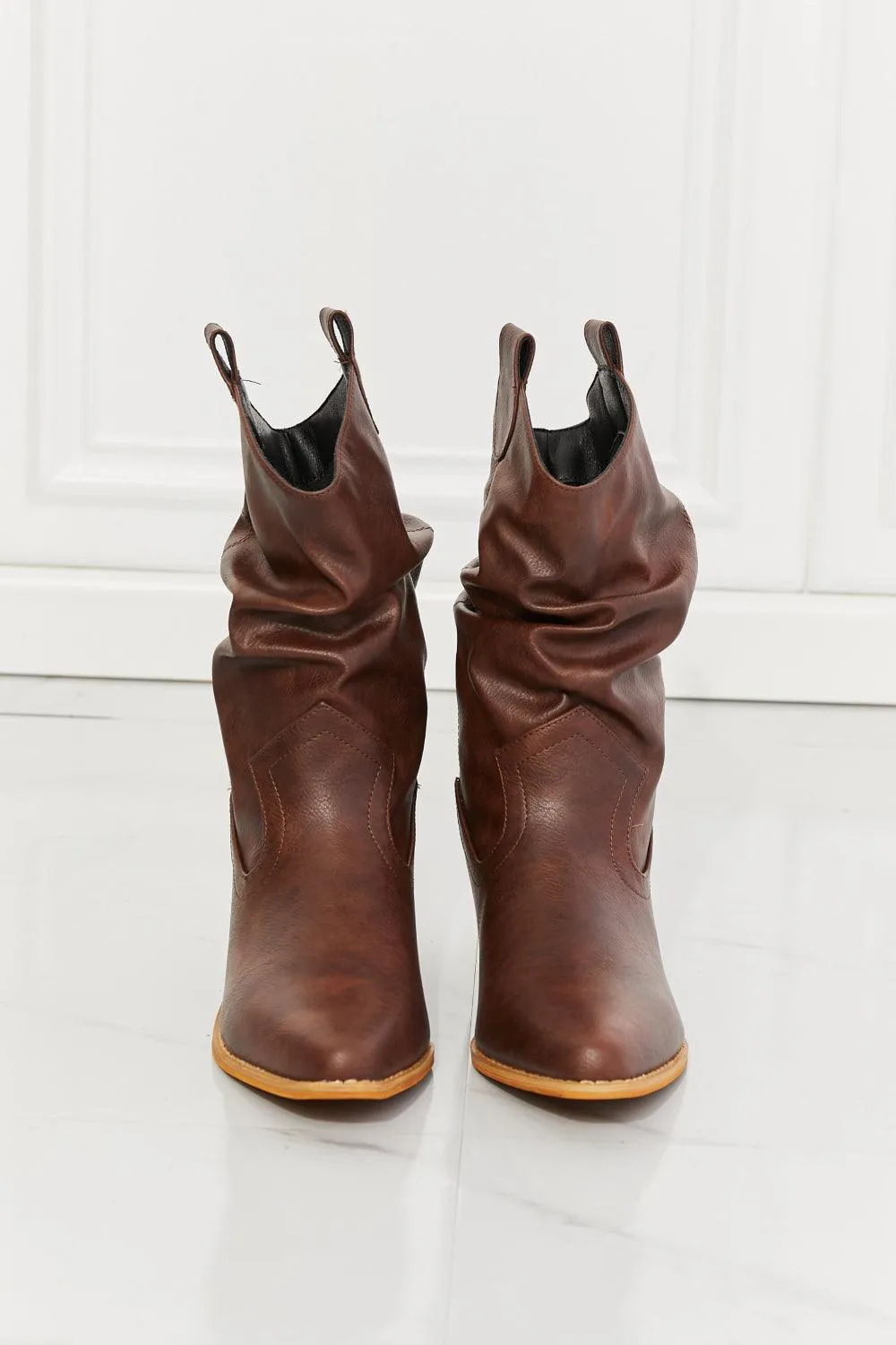 MMShoes Burnt Umber Scrunch Pointed Toe Cowboy Boots