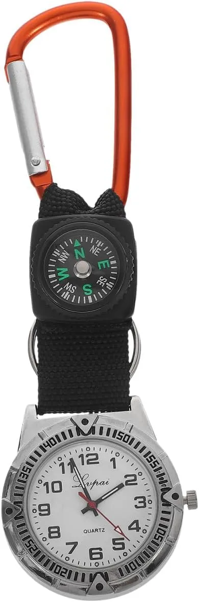 Mountaineering Clip-on Watch with Compass, Durable Carabiner Design for Outdoor Adventures, Perfect for Nurses, Hikers, and Everyday Use (Yellow)