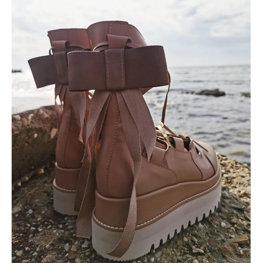 My Romantic Way beige leather booties
