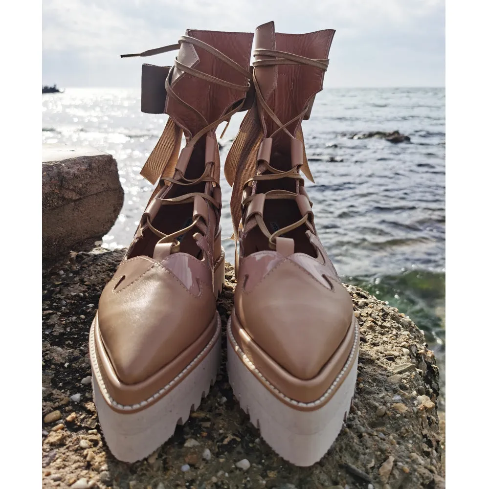 My Romantic Way beige leather booties