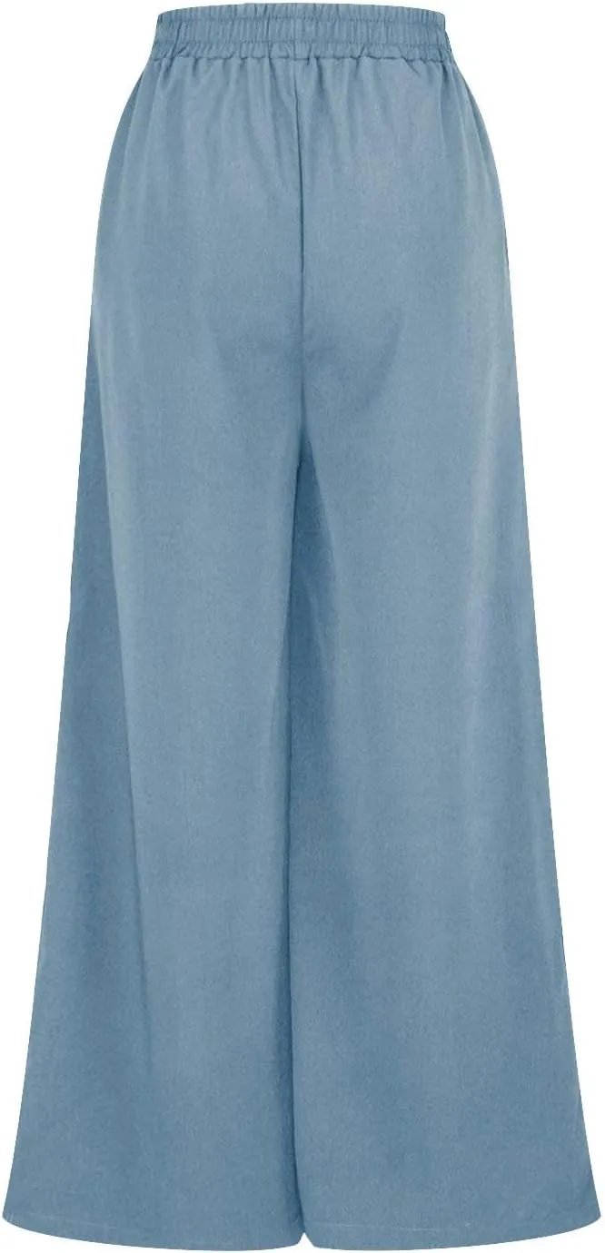 NATHGAM Cotton Linen Pants for Women Baggy Wide Leg Pants Casual Dressy Plus Size Trousers Summer High Waisted Tie Yoga Pants