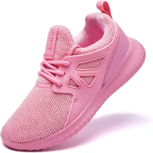 nerteo Girls Shoes Slip on Sneakers Fashion Tennis Walking Athletic Running Training Shoes for Kids, Teen Child Youth Shoes for School, Sports Light Pink Sneakers Size 1 Little Kid