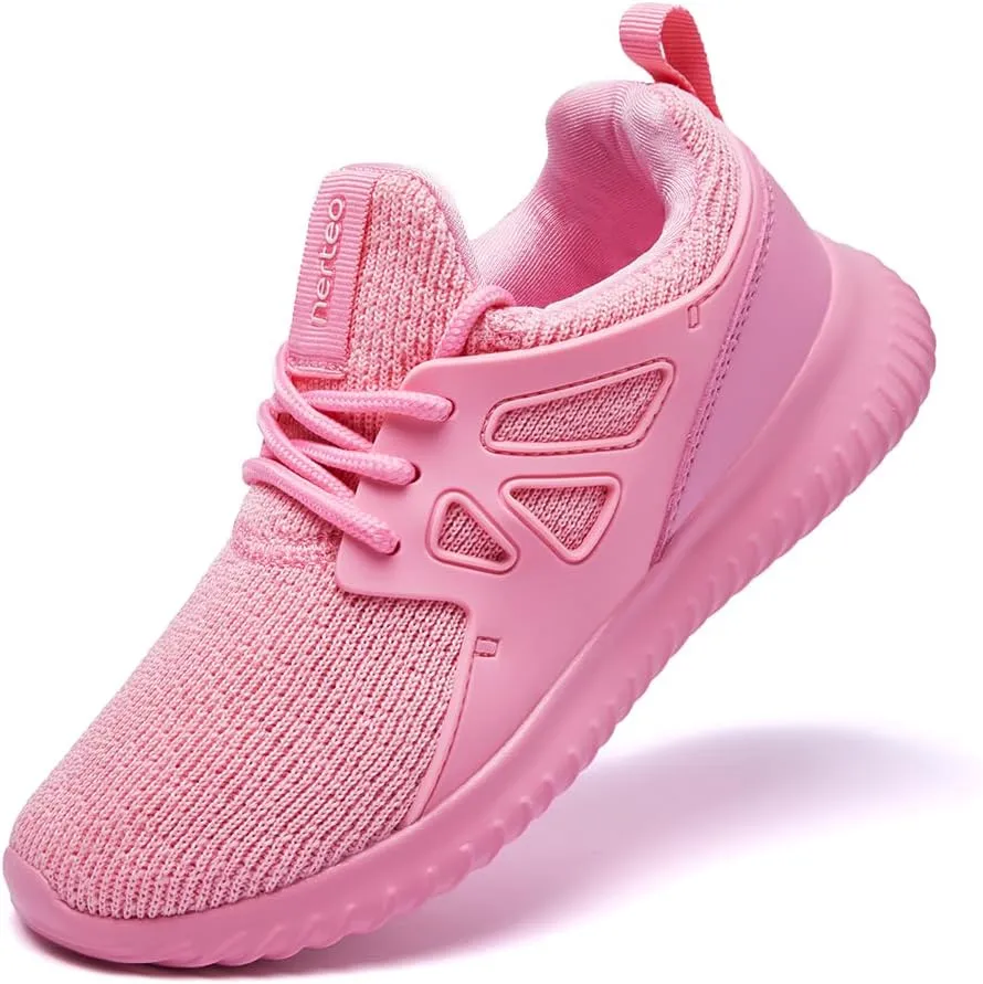nerteo Girls Shoes Slip on Sneakers Fashion Tennis Walking Athletic Running Training Shoes for Kids, Teen Child Youth Shoes for School, Sports Light Pink Sneakers Size 1 Little Kid