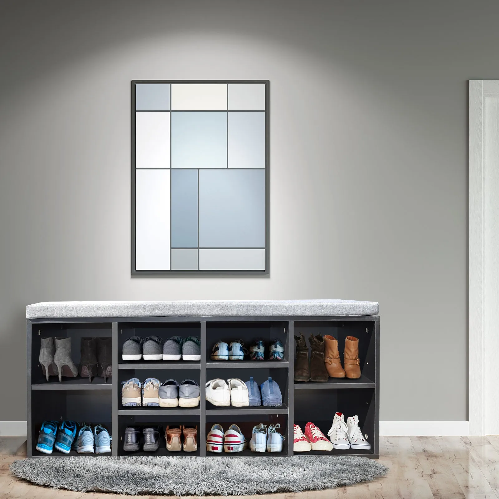 NNEDSZ  Decor 2 in 1 Shoe Organiser With Bench Storage - Black And Grey