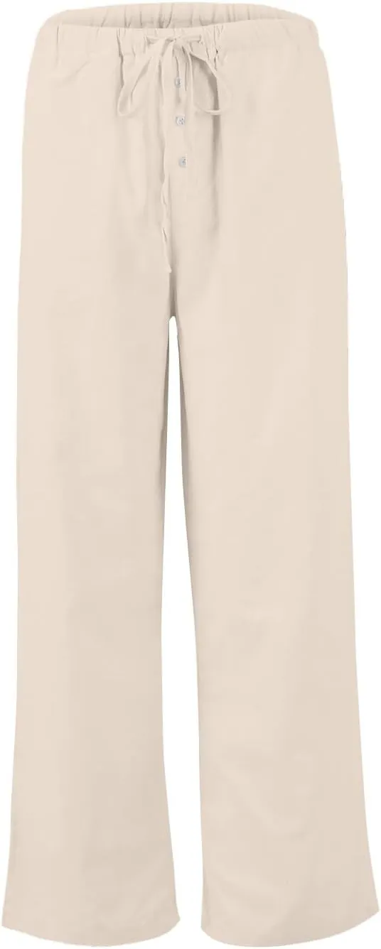Palazzo Pants for Women Dressy Linen High Waisted Summer Loose Pants Drawstring Button Down Pocket Solid Baggy Trouser