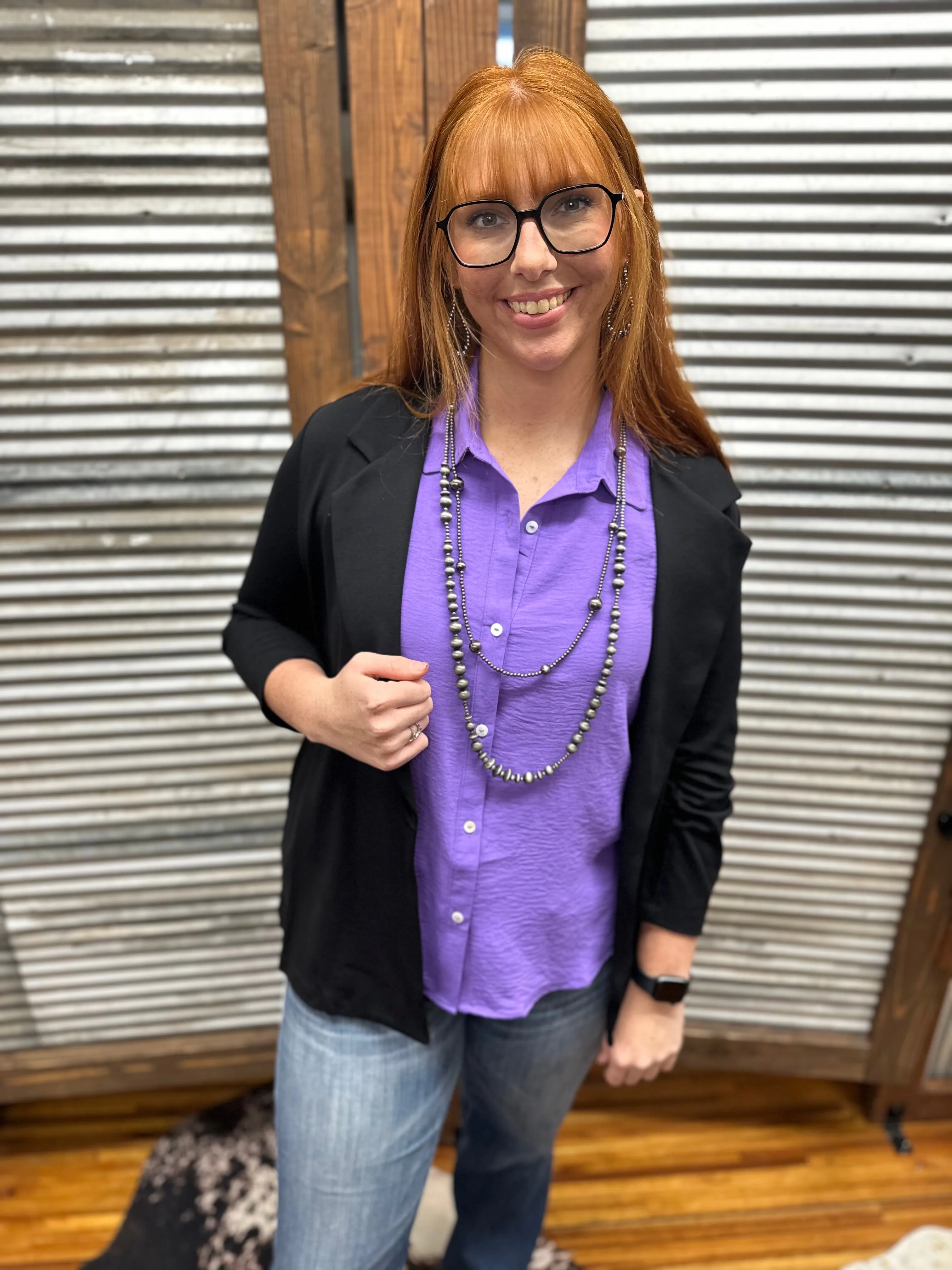 "Essential Sleeveless Button Down" Top *Lavender