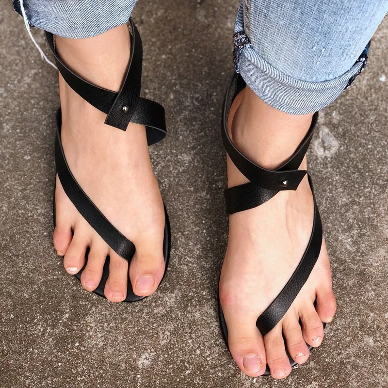 Simple Thong Ankle Wrap Women Flat Beach Sandals