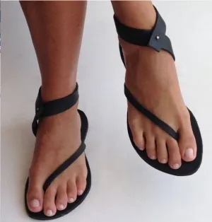 Simple Thong Ankle Wrap Women Flat Beach Sandals