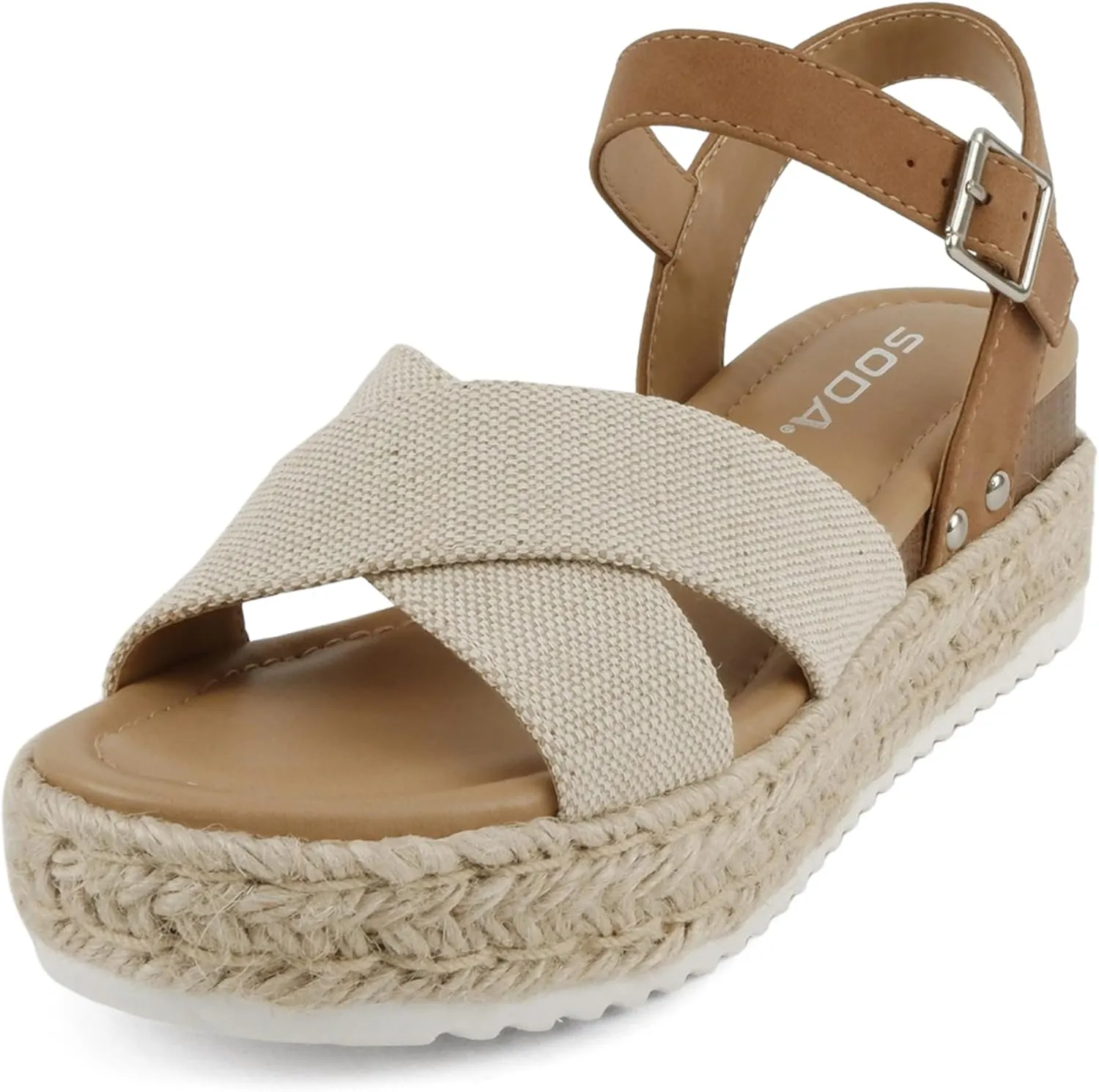 Soda FIRELY ~ Women Round Toe Crisscross Band Platform Espadrille Wedge Sandal with Adjustable Ankle Strap