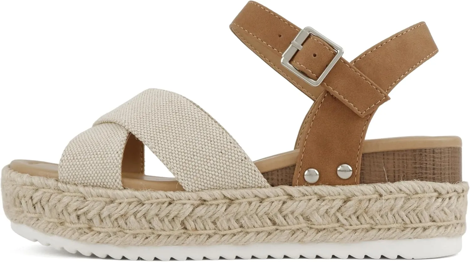 Soda FIRELY ~ Women Round Toe Crisscross Band Platform Espadrille Wedge Sandal with Adjustable Ankle Strap