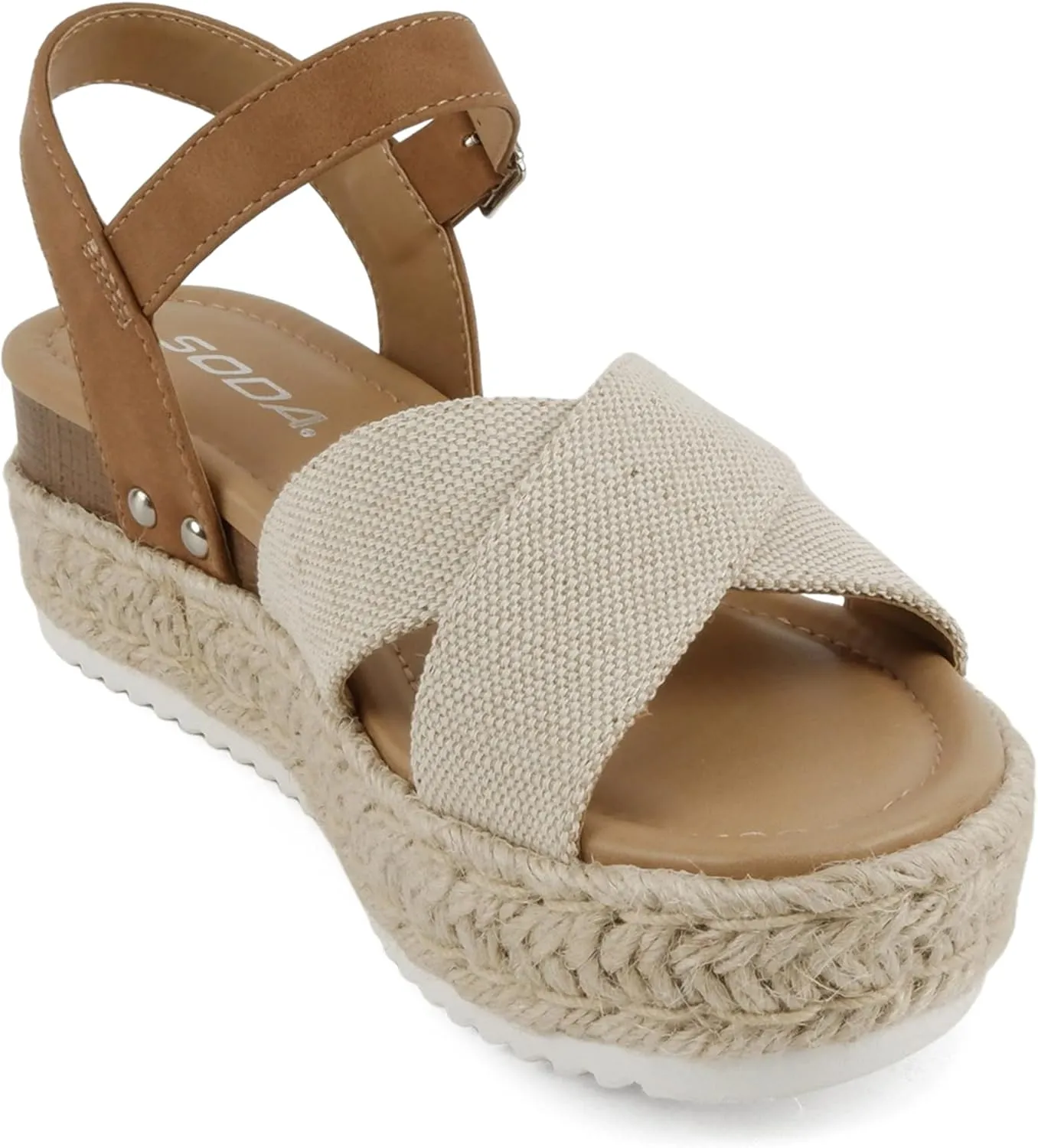Soda FIRELY ~ Women Round Toe Crisscross Band Platform Espadrille Wedge Sandal with Adjustable Ankle Strap