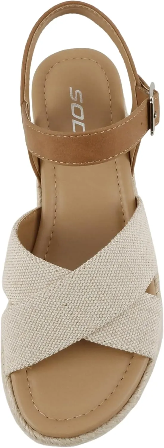 Soda FIRELY ~ Women Round Toe Crisscross Band Platform Espadrille Wedge Sandal with Adjustable Ankle Strap