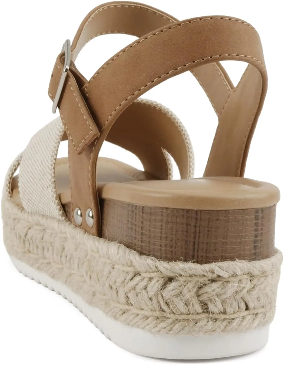 Soda FIRELY ~ Women Round Toe Crisscross Band Platform Espadrille Wedge Sandal with Adjustable Ankle Strap