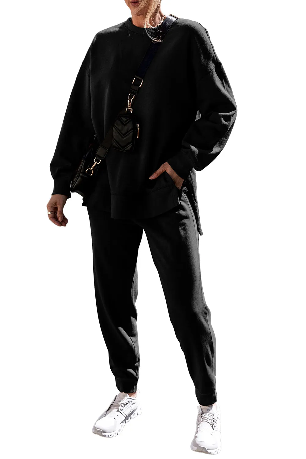 Solid Color High Low Pullover and Pants Set (online only)