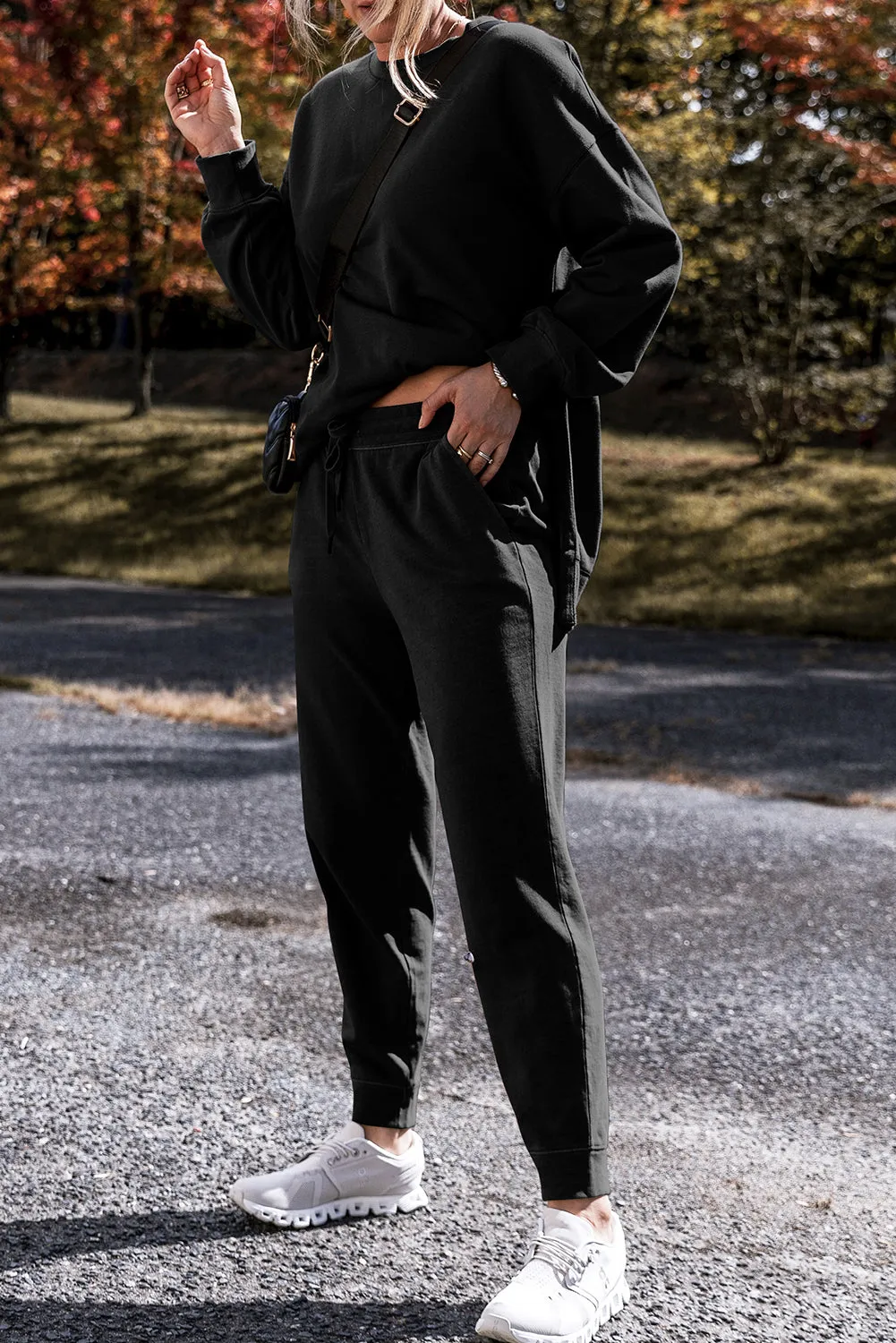 Solid Color High Low Pullover and Pants Set (online only)