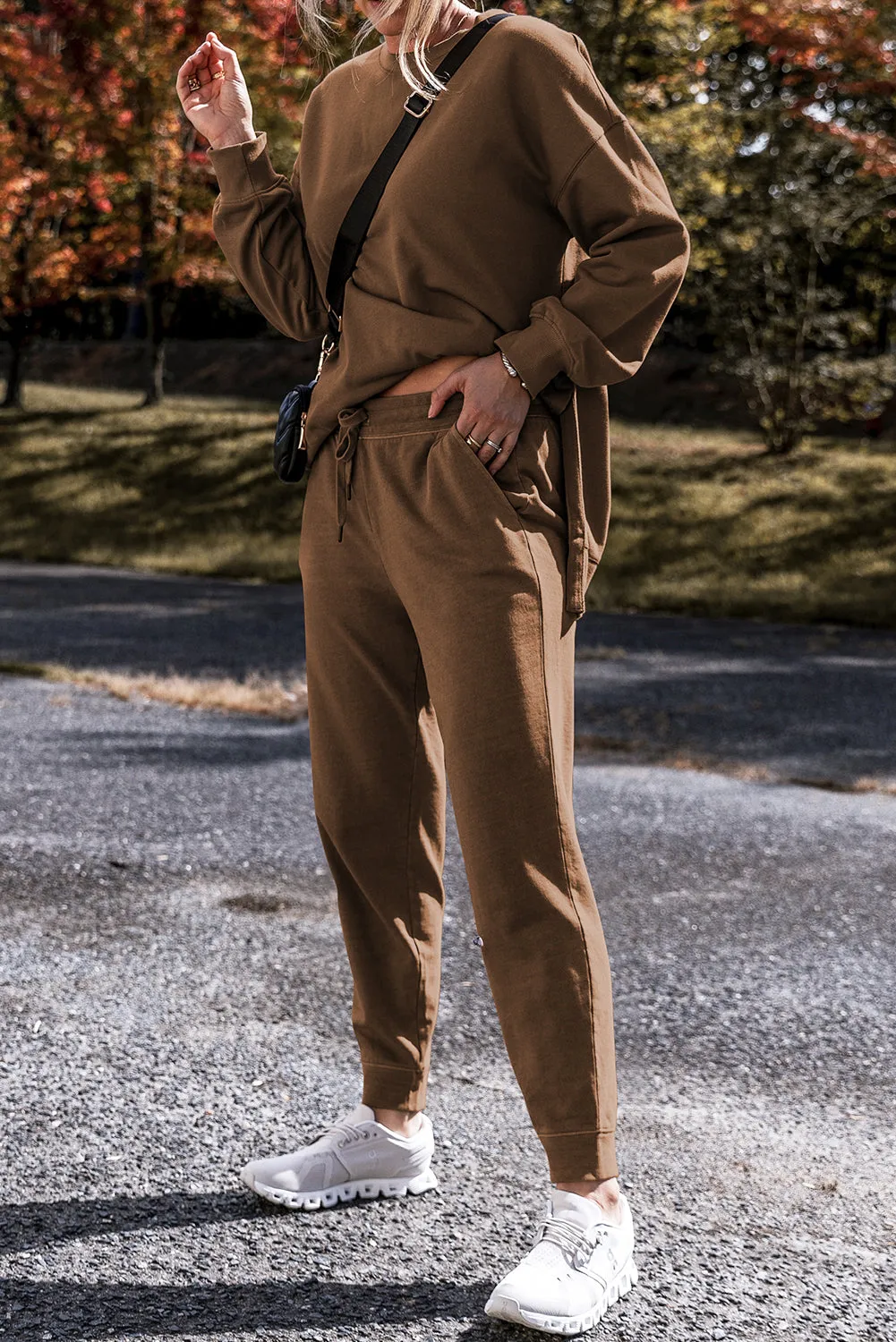 Solid Color High Low Pullover and Pants Set (online only)