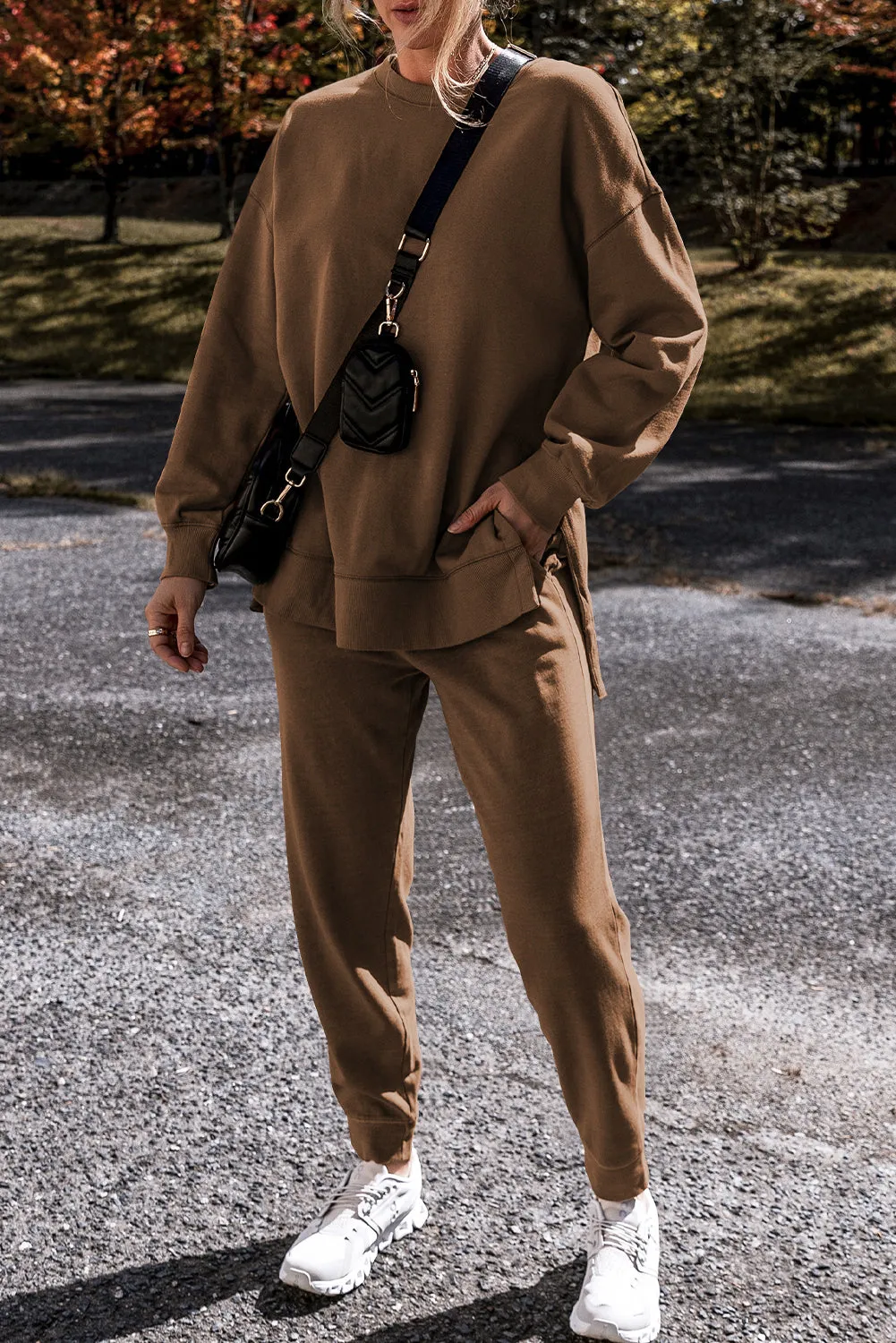 Solid Color High Low Pullover and Pants Set (online only)