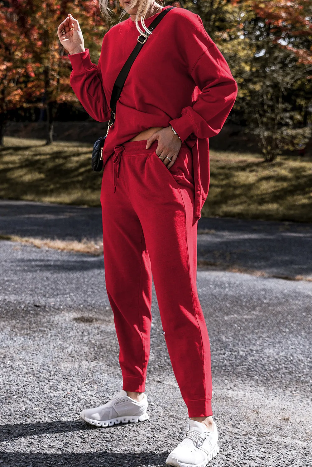 Solid Color High Low Pullover and Pants Set (online only)