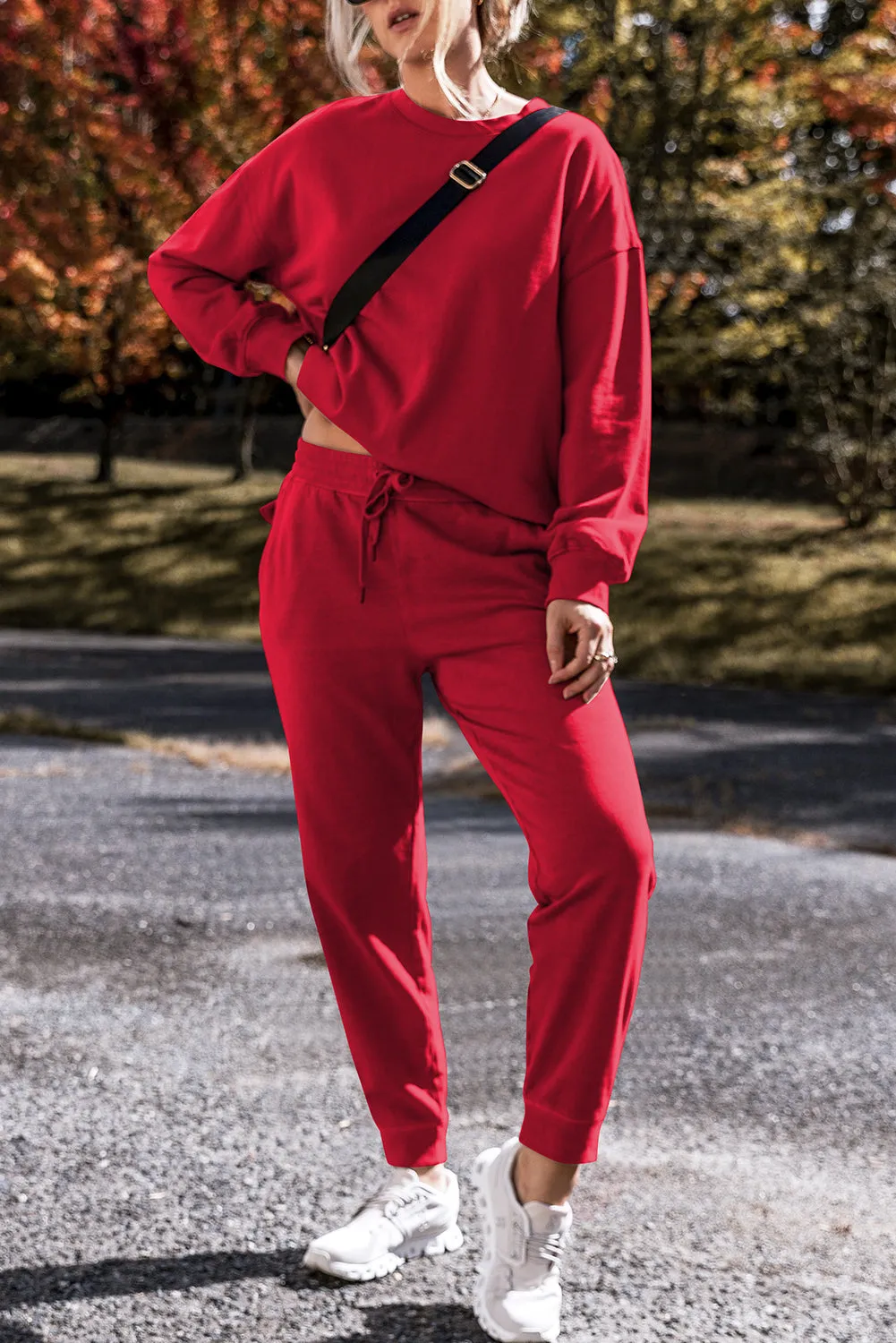 Solid Color High Low Pullover and Pants Set (online only)