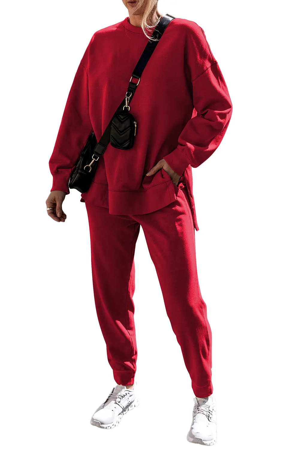 Solid Color High Low Pullover and Pants Set (online only)