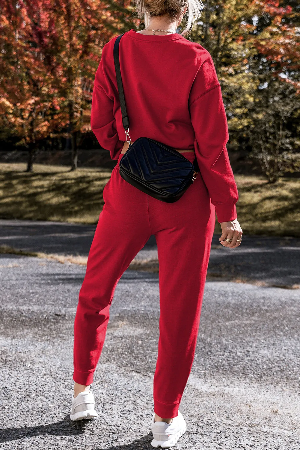 Solid Color High Low Pullover and Pants Set (online only)