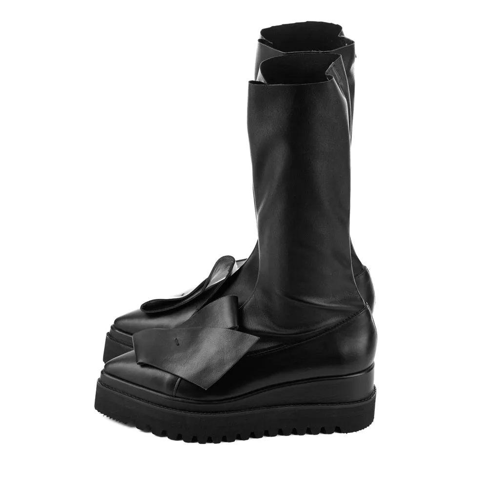 Stretch Honest Bow black leather boots