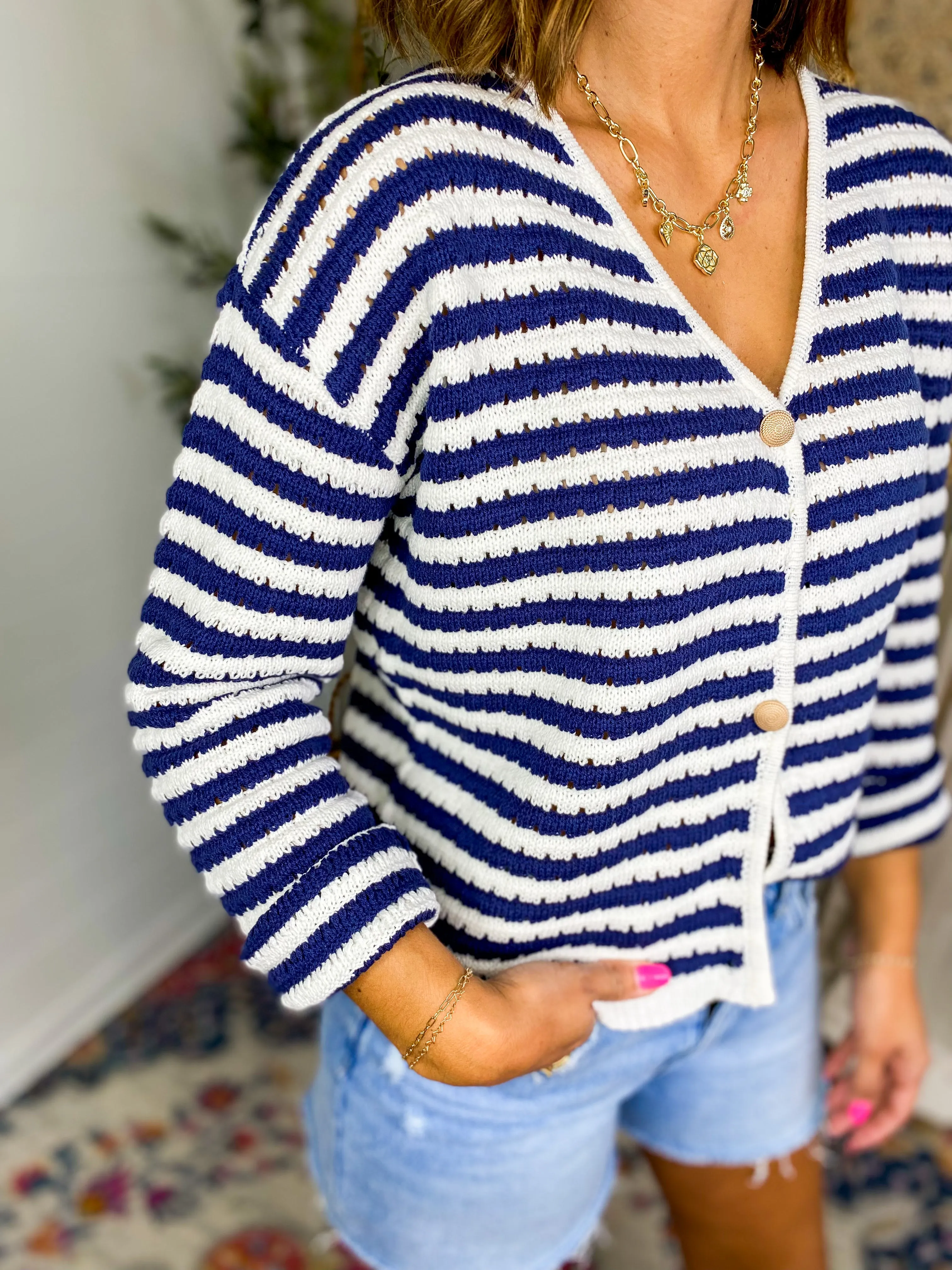 Striped Button Down Cardigan