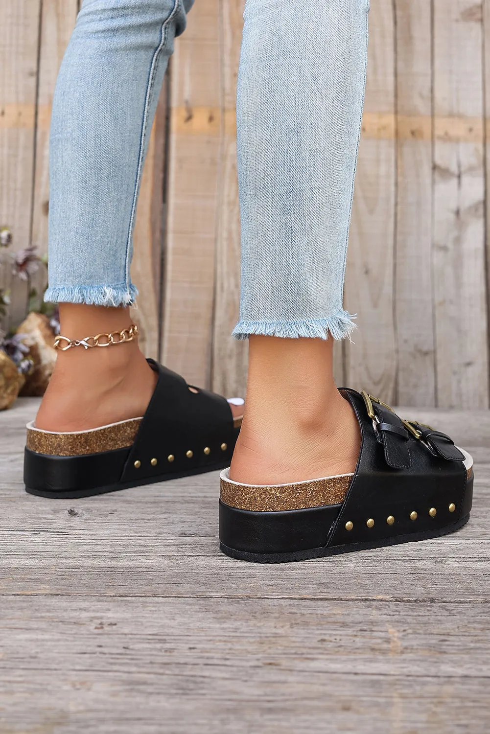 Studded Vintage Platform Slides Shoes (online only)