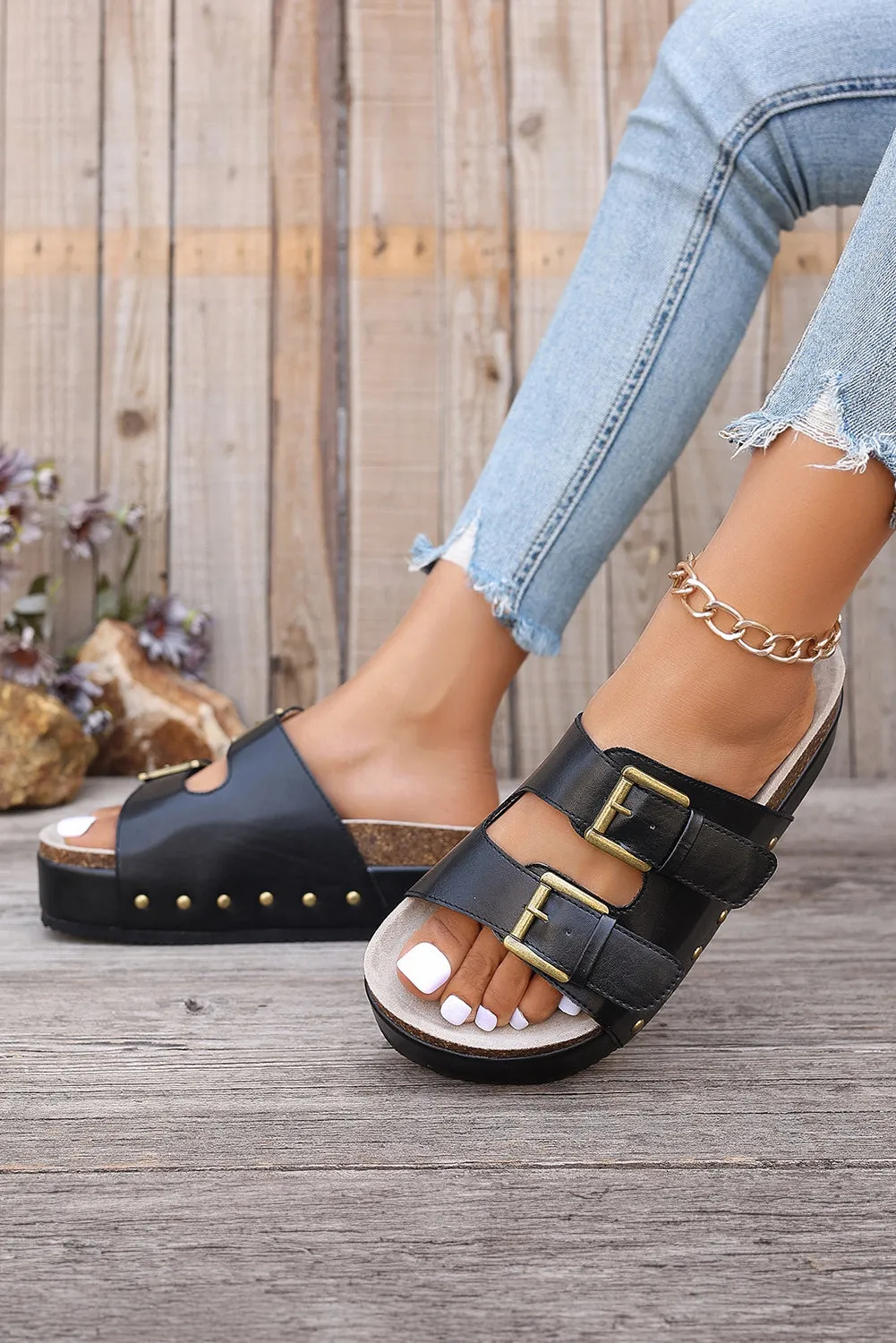 Studded Vintage Platform Slides Shoes (online only)