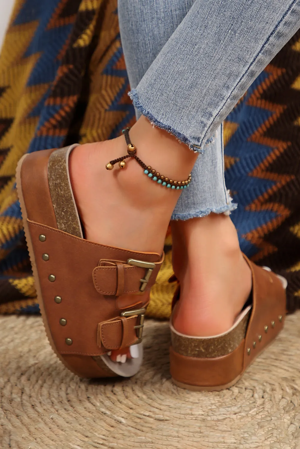 Studded Vintage Platform Slides Shoes (online only)