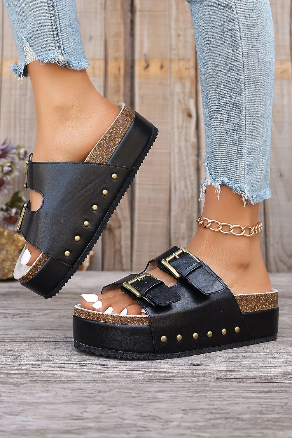 Studded Vintage Platform Slides Shoes (online only)