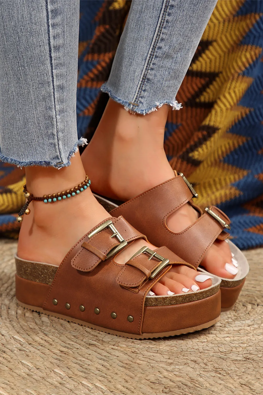 Studded Vintage Platform Slides Shoes (online only)