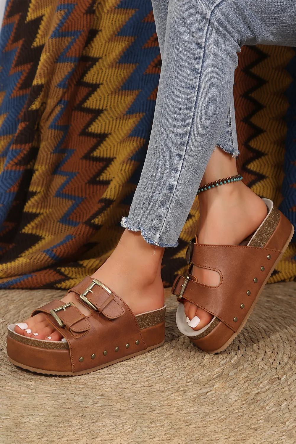 Studded Vintage Platform Slides Shoes (online only)