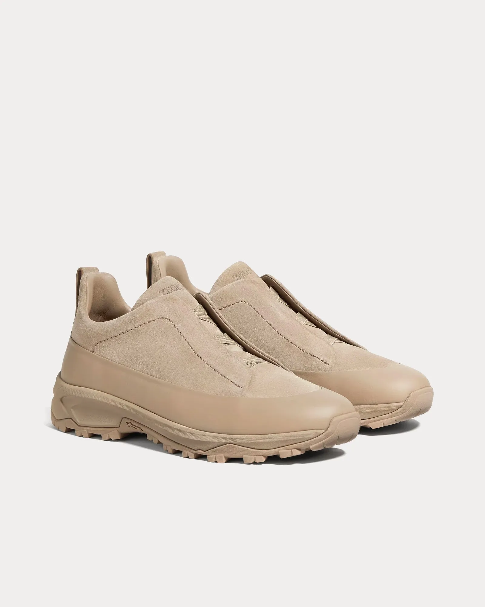Triple Stitch Monte Suede Light Taupe Slip On Sneakers