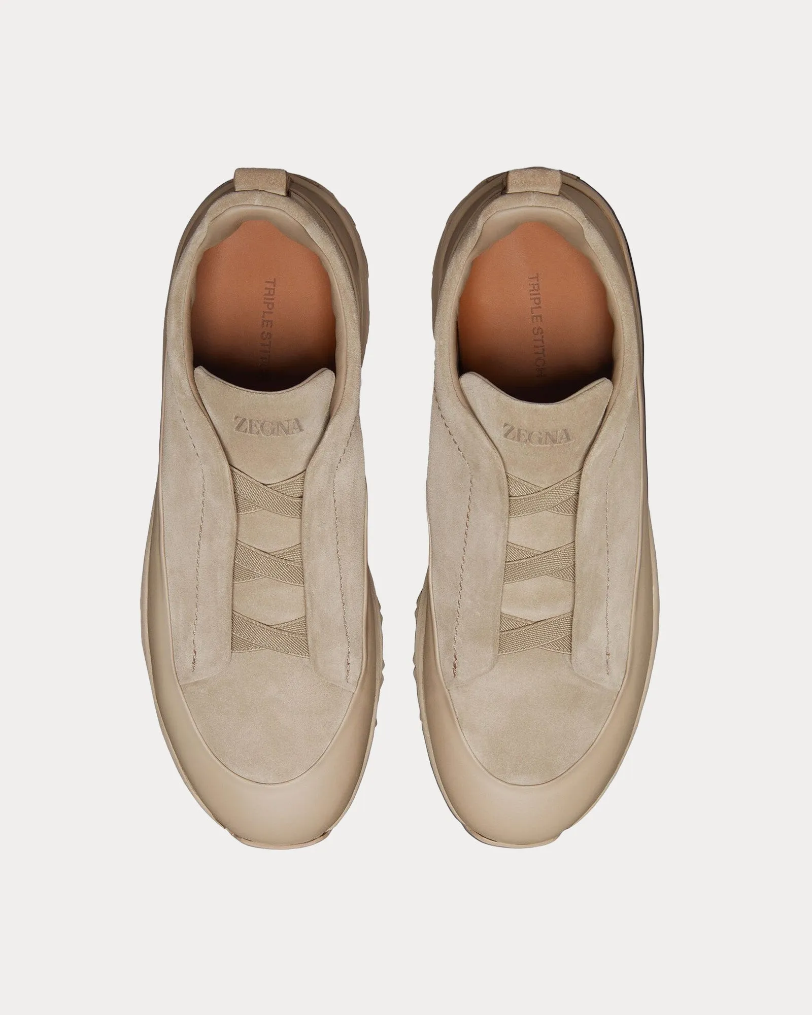 Triple Stitch Monte Suede Light Taupe Slip On Sneakers