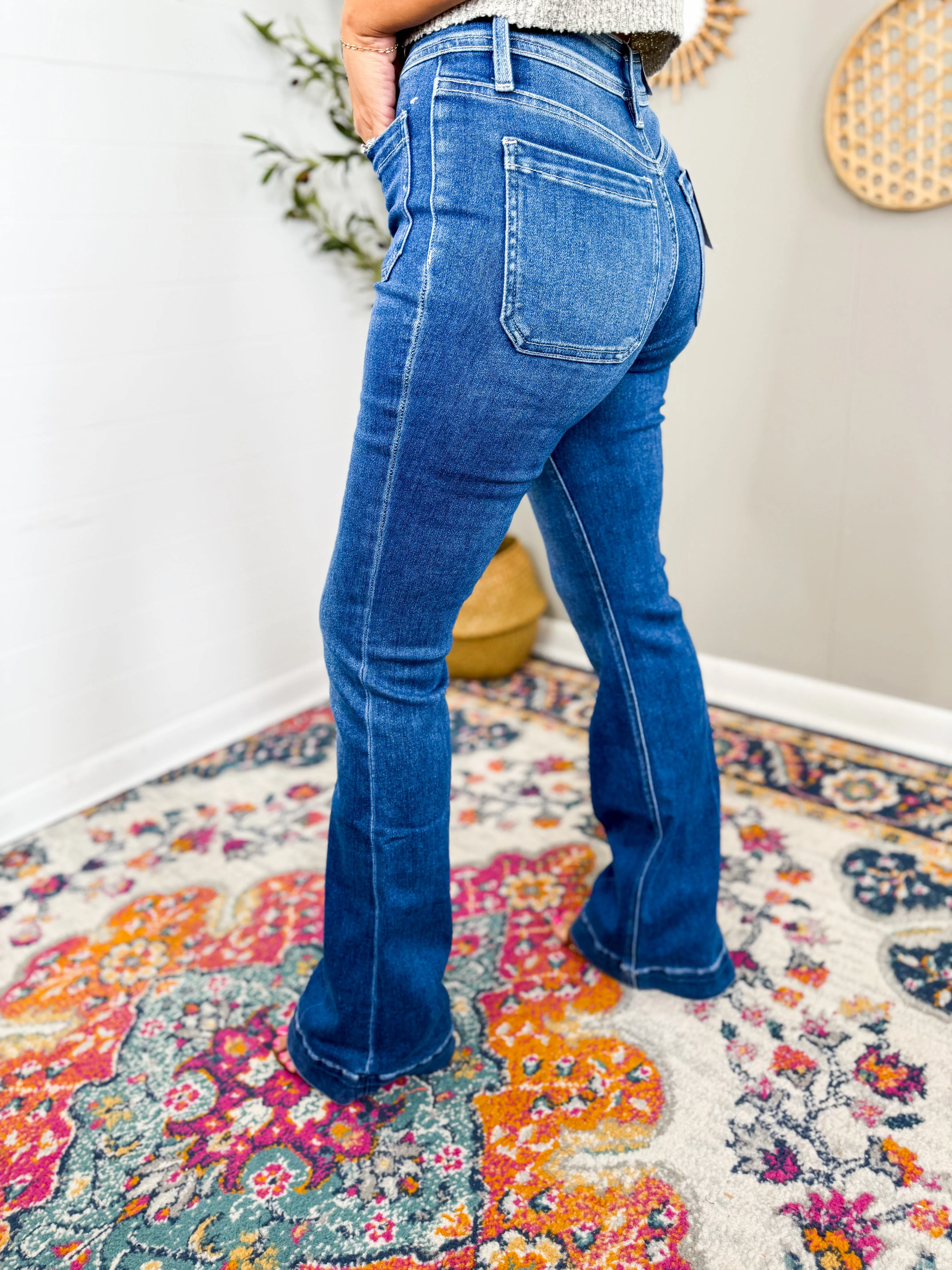 Vervet Mid Rise Flare Jean With Trouser Hem