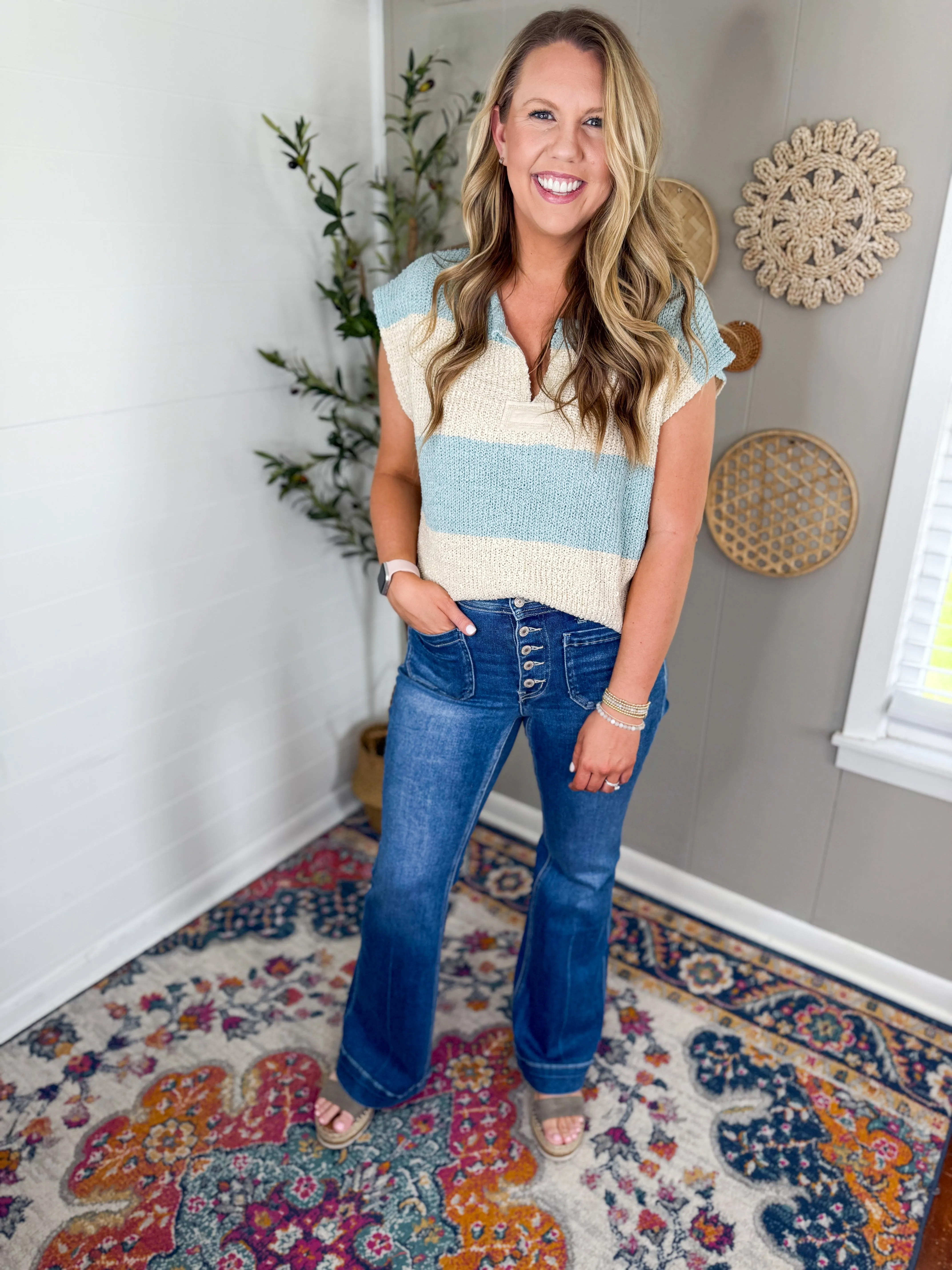 Vervet Mid Rise Flare Jean With Trouser Hem