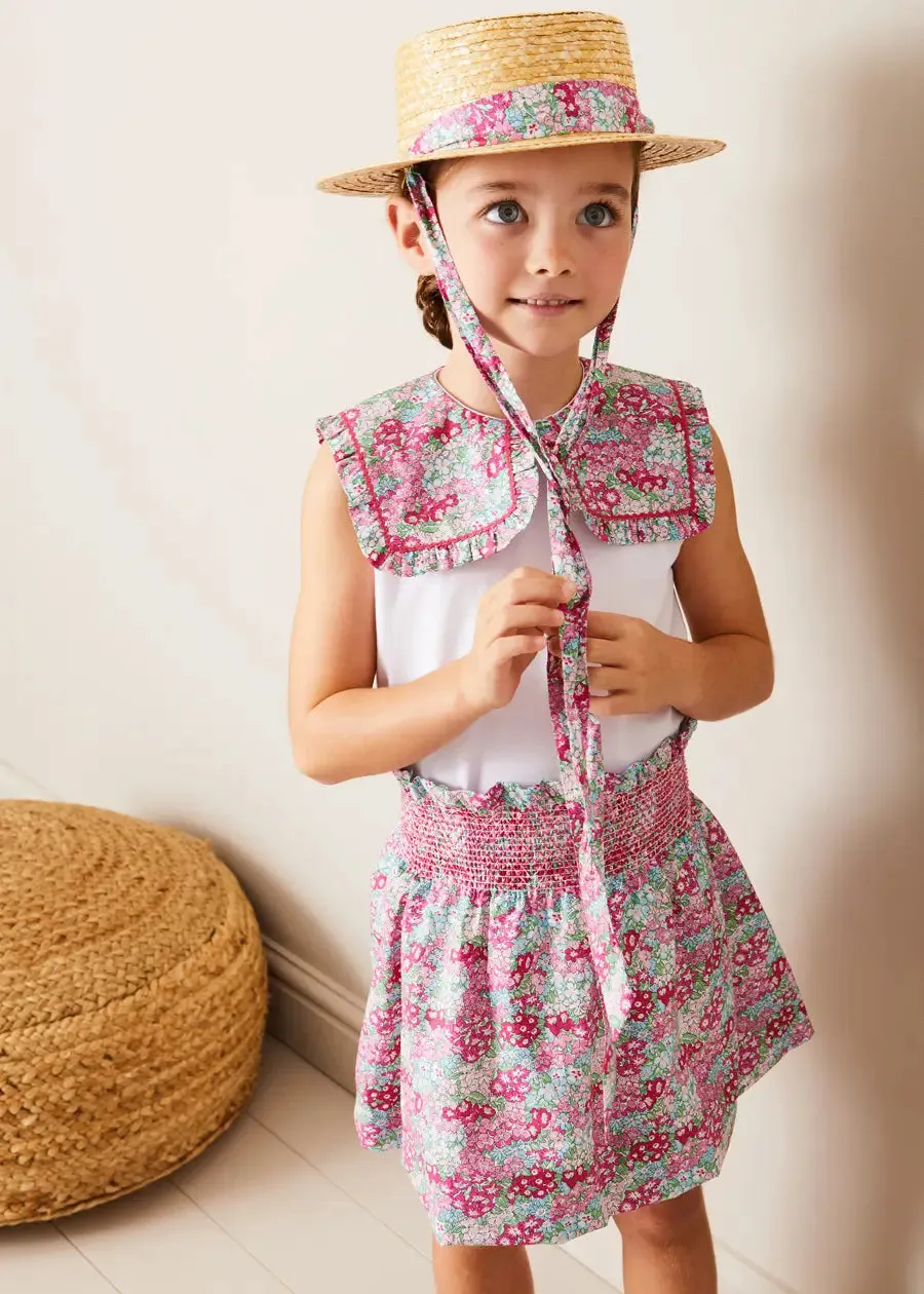 Viola Floral Bow Detail Boater Hat in Pink (S-M)