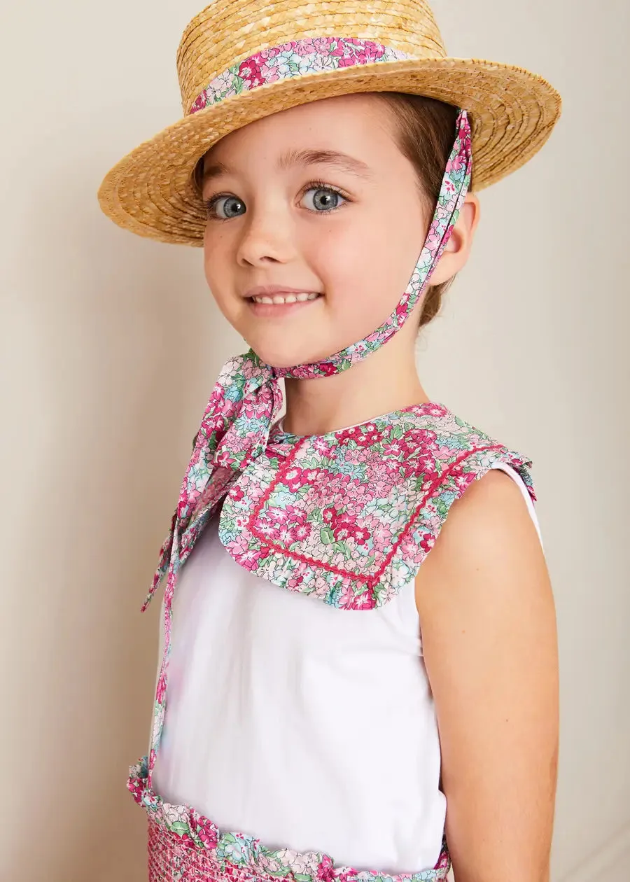 Viola Floral Bow Detail Boater Hat in Pink (S-M)