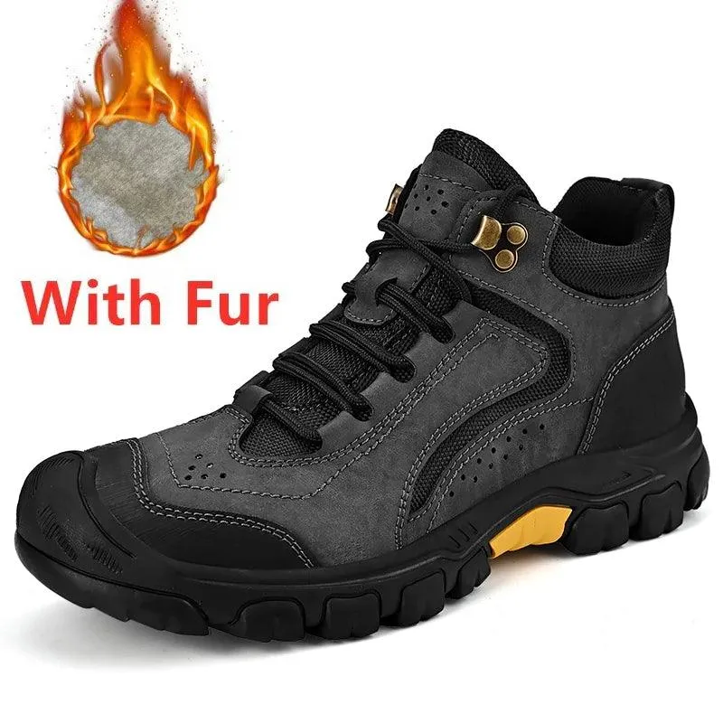 Warm Plush Fur Winter Men's Leather Boots – Casual Snow Boots