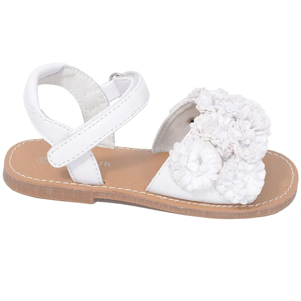 White Sparkle Flower Summer Sandal Toddler Girl 5-10