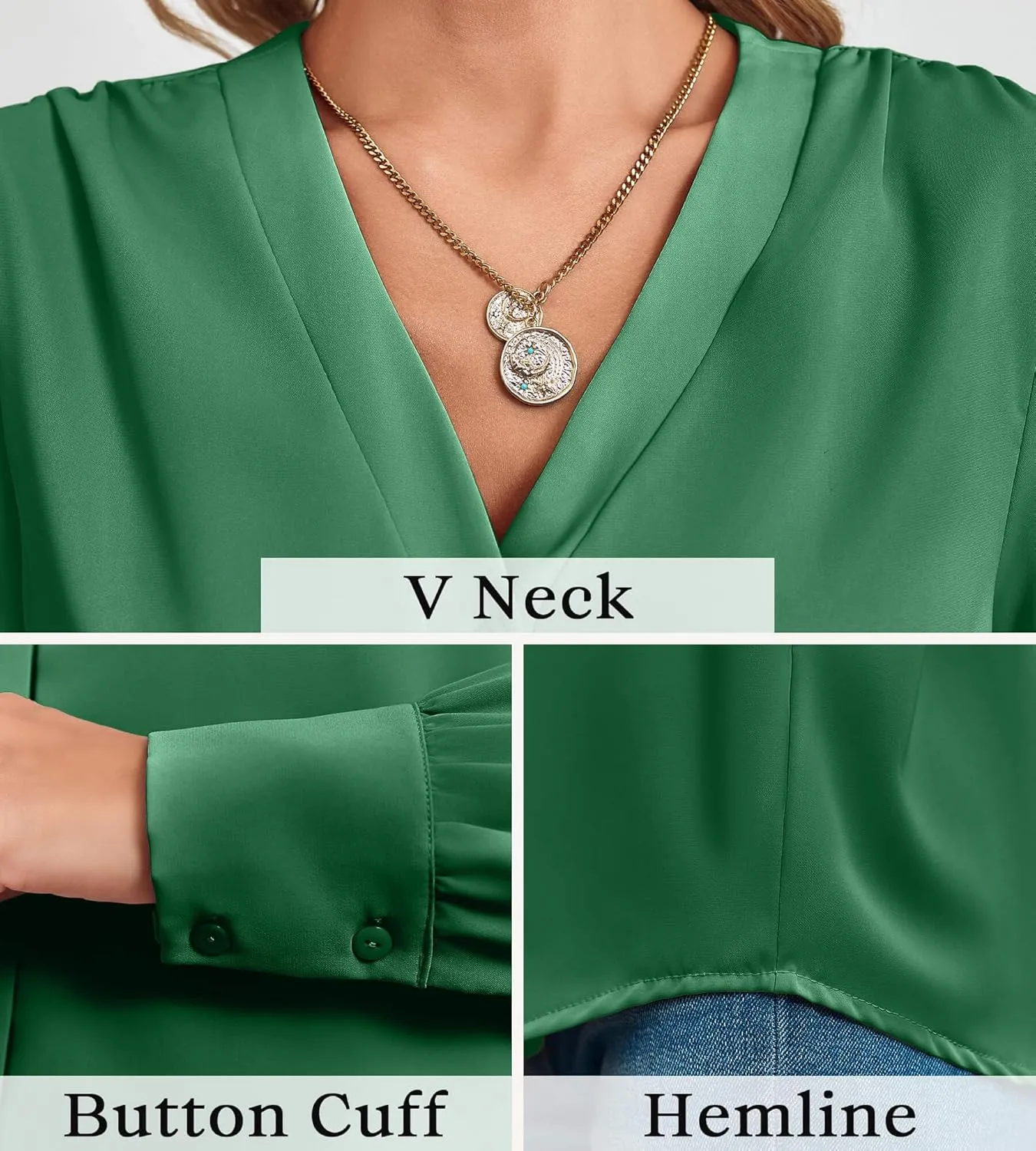 Women's Business Casual Tops Summer Long Sleeve Button Down Shirts V Neck Chiffon Blouses