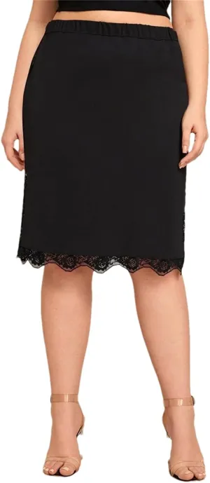 Women's Elastic Waist Lace Hem Skirt Bodycon Business Casual Office Solid Color Midi Skirts