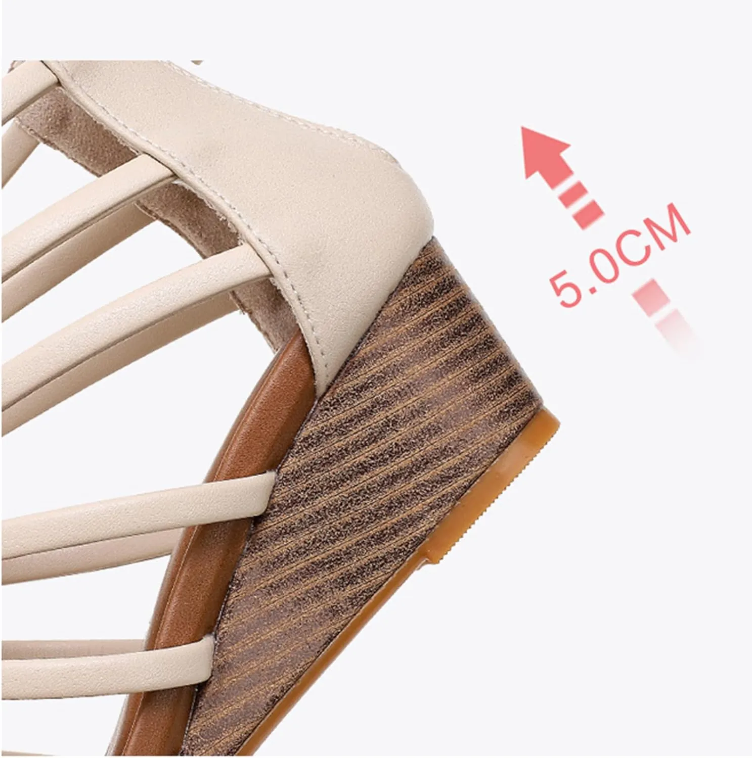 Womens Gladiator Sandals Zipper Strappy Wedge Sandal Roman Shoes Low Heel Open Toe Slip On Wedges Sandals Arch Support Casual Walking Comfortable Retro Elegant Footwear Summer Beach Soft Sandal