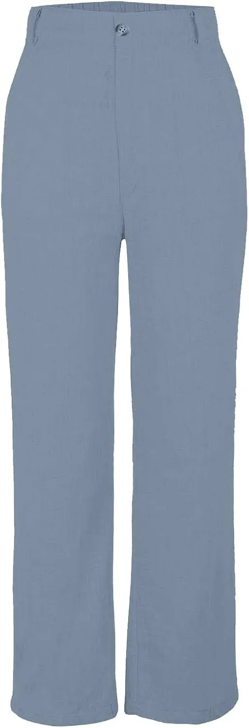 Women's Linen Wide Leg Pants Plus Size Breathable Business Casual Trousers Relaxed Fit Office Workwear